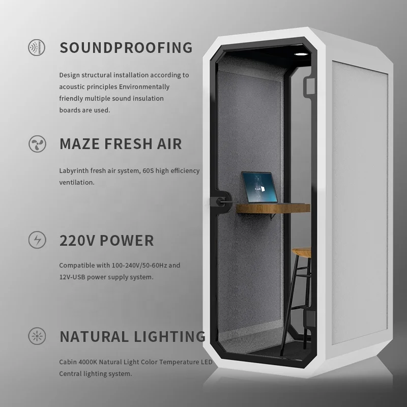 Custom Made Modern Phone Booth Soundproof Glass Office Pod for Work Record Use Negotiation Meeting Room Studio Vocal Hotels