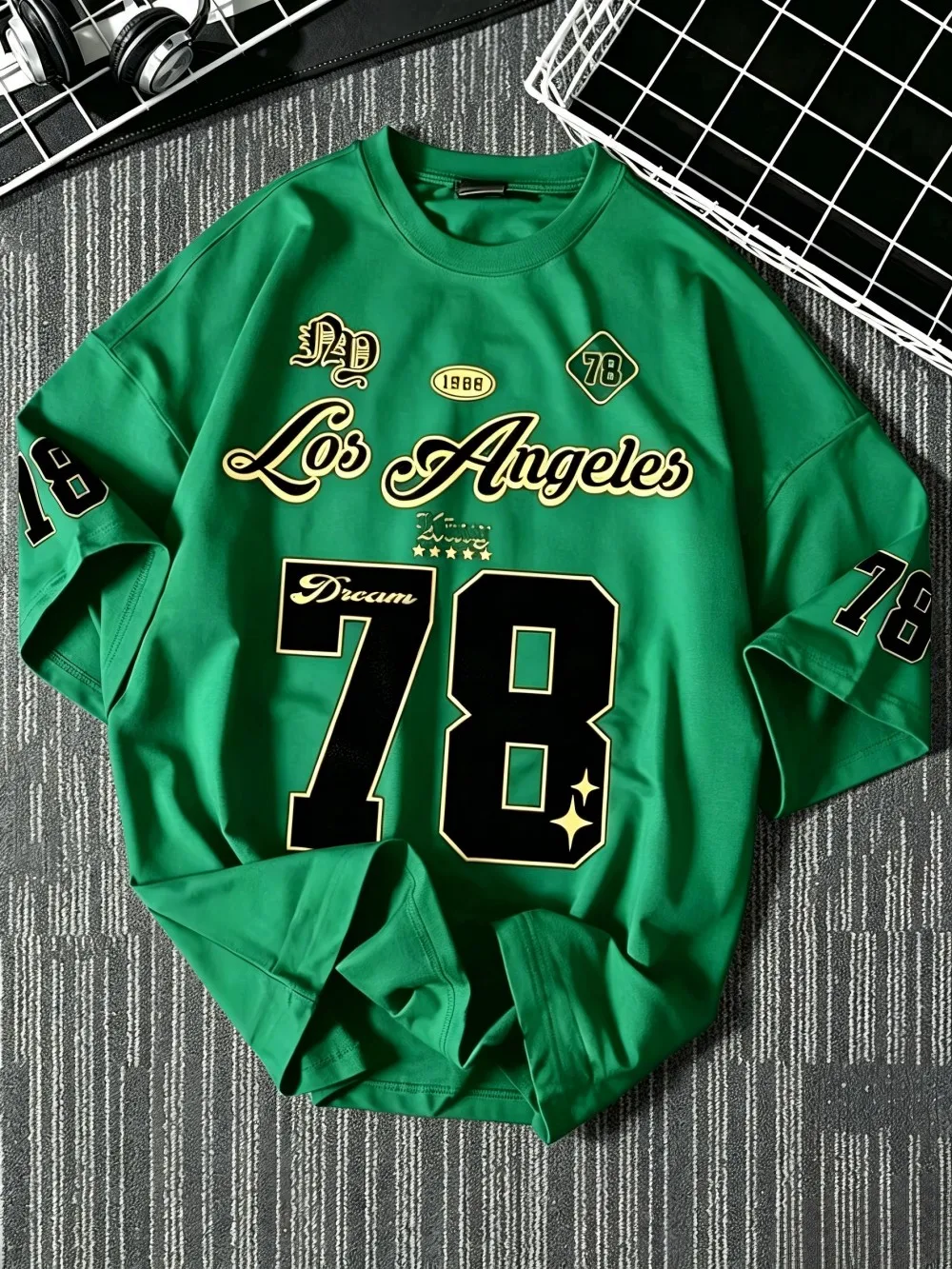 Amerikanisches Herren-Sommer-T-Shirt mit Los Angeles-Print, 78, Mikro-Elastik, Atmungsaktiv, Rundhalsausschnitt, Outdoor-Freizeit-Sport-Oberteil – Detail 5
