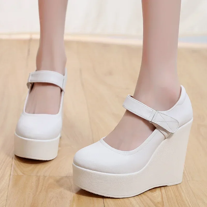 Small Plus Size 33-43 Genuine Leather Shoes Platform Wedges  Mary Janes Women Spring 2024 High Heels Pumps for Office Model