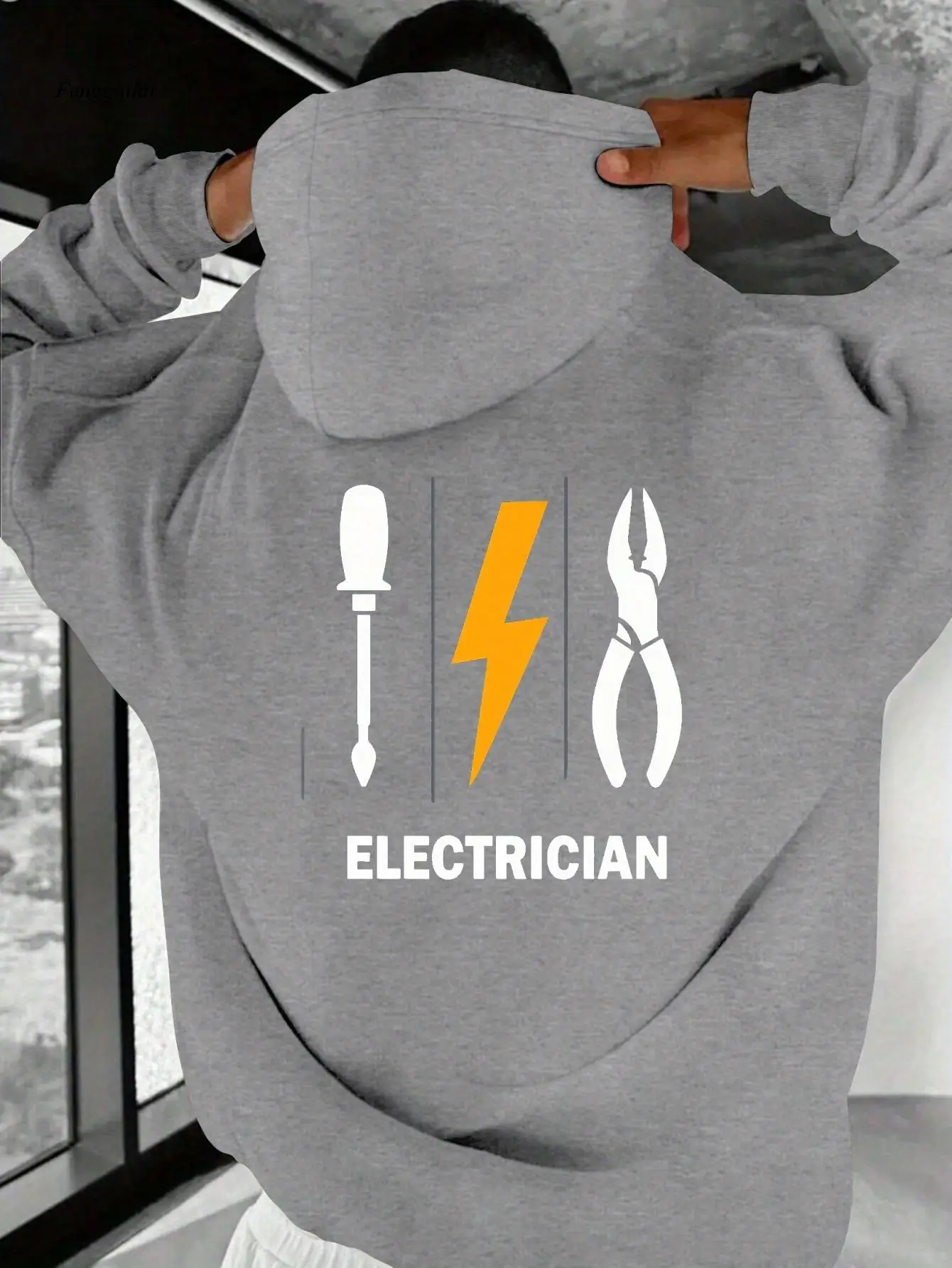 

Толстовка с рисунком электрика, принтом молний и инструментов, красный повседневный пуловер, свободная толстовка с капюшоном и карманами