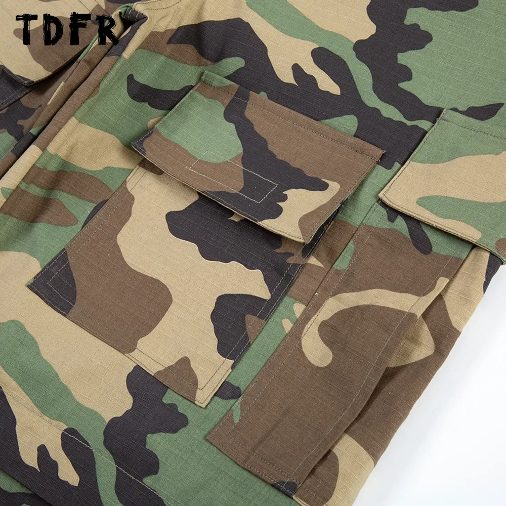 Camouflage Cargo Pants Mens Safari Style Pleated Multi-Pocket Straight Loose Removable Trousers Men