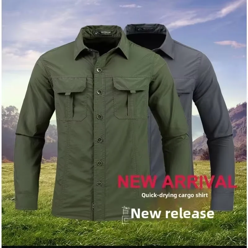 New 2026 Men's Tactical Lightweight Quick-Drying Long-Sleeved Shirt Casual Military Cargo Breathable Sport Sunscreen Hiking Top