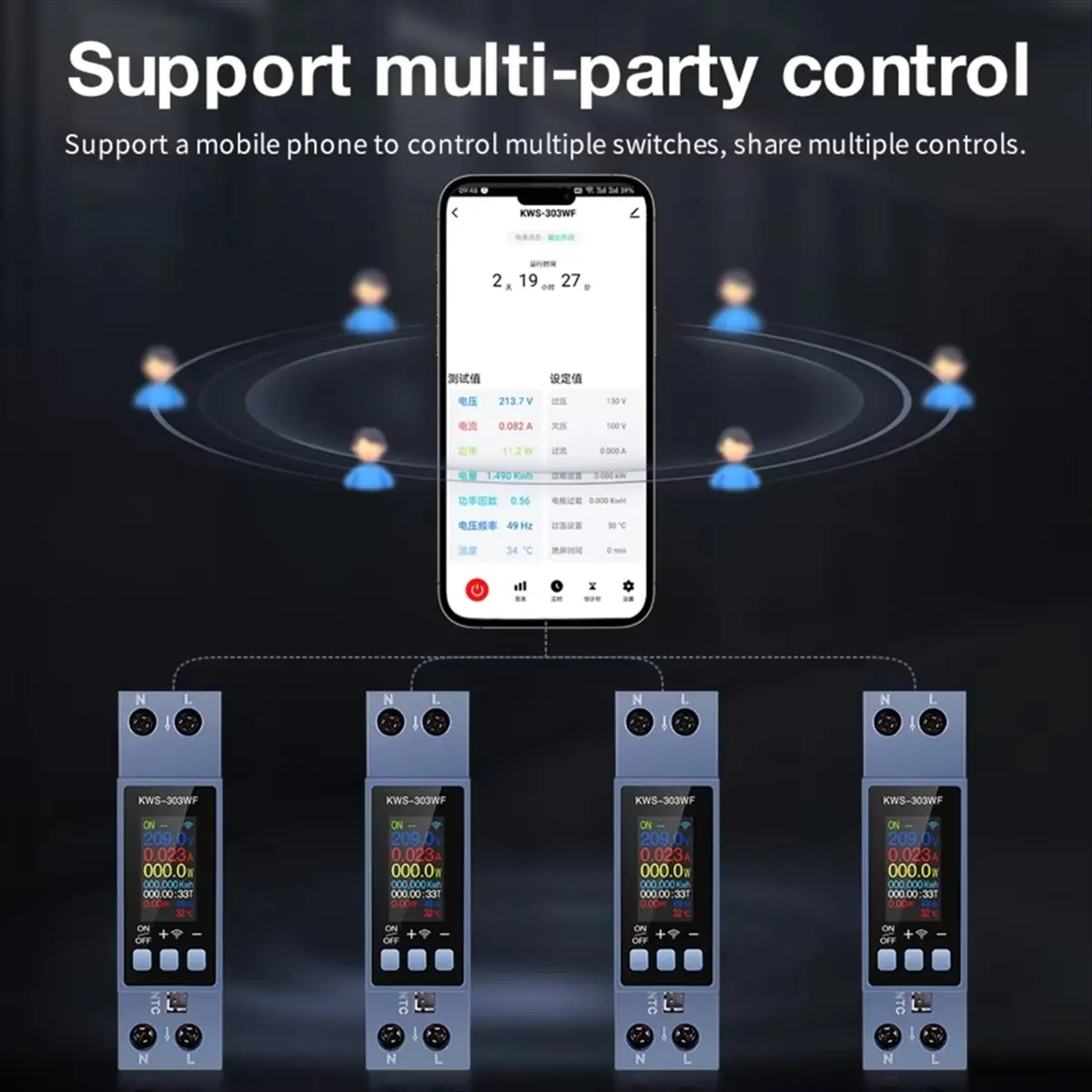 (CNIM) KWS-303WF Power Meter Smart Switch Energy Meter APP Control 85-290V//40A Voltage and Current Meter Electricity Meter