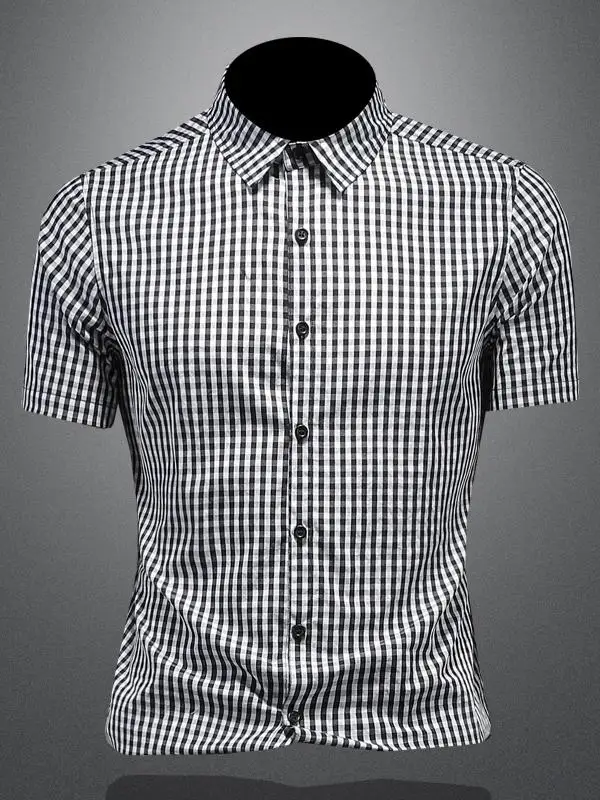 

Мужская рубашка Slim Fit с коротким рукавом, деловая повседневная, в корейском стиле, модная, больших размеров, в клетку, тонкая, летняя, новинка