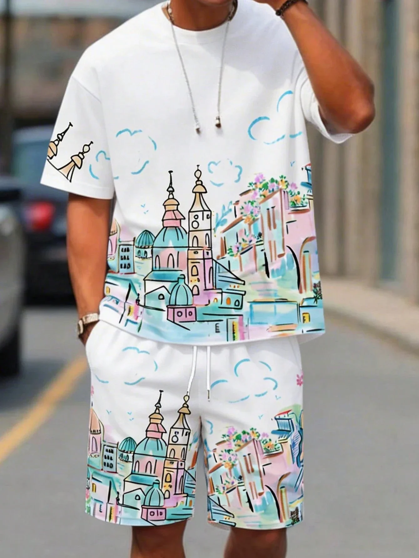 

Men's Plus Size T-Shirt Two-Piece Set, 3D Loose Fit Casual Summer Streetwear Trendy Streetwear Sports Suit