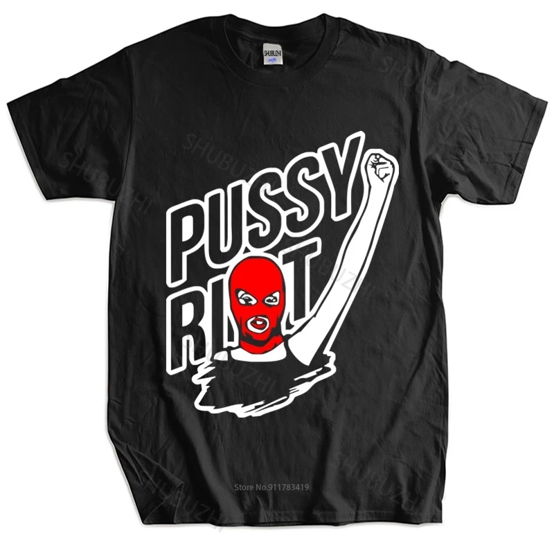 Mens luxury cotton T shirt Punk Rock Band Pussy Riot Logo  Shirt unisex tee-shirt women top tees