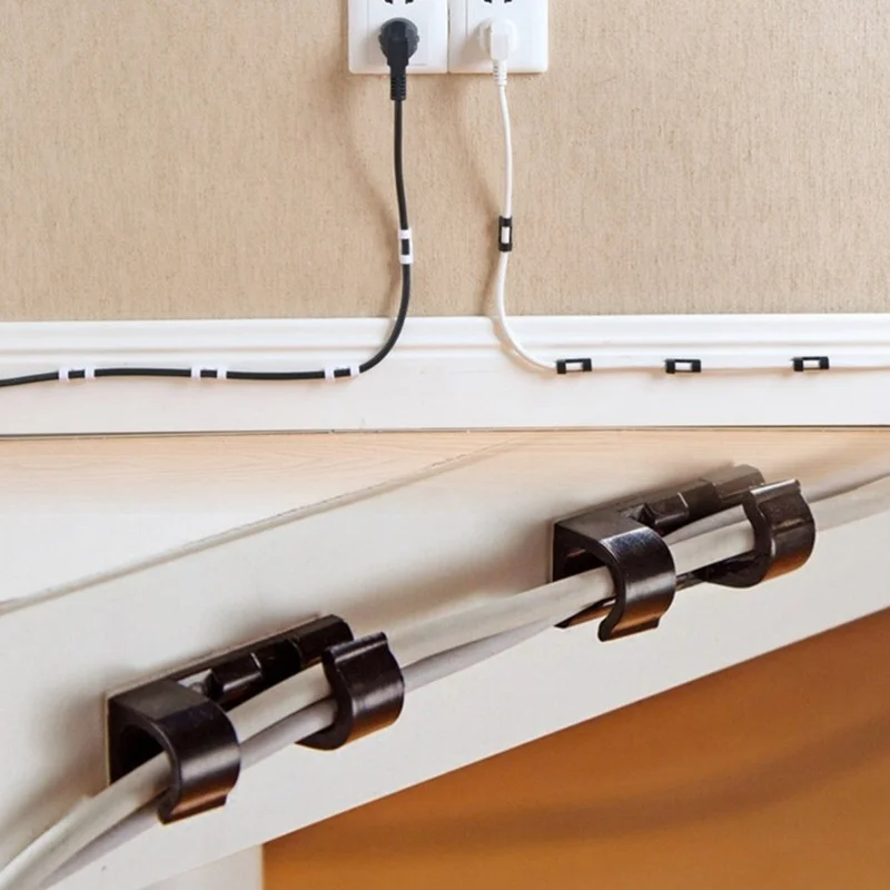 20PCS Self Stick Wire Cable Cord Clips Clamp Table Wall Tidy Organizer Holder Fixer Fastener Holder for Computer Data Cable