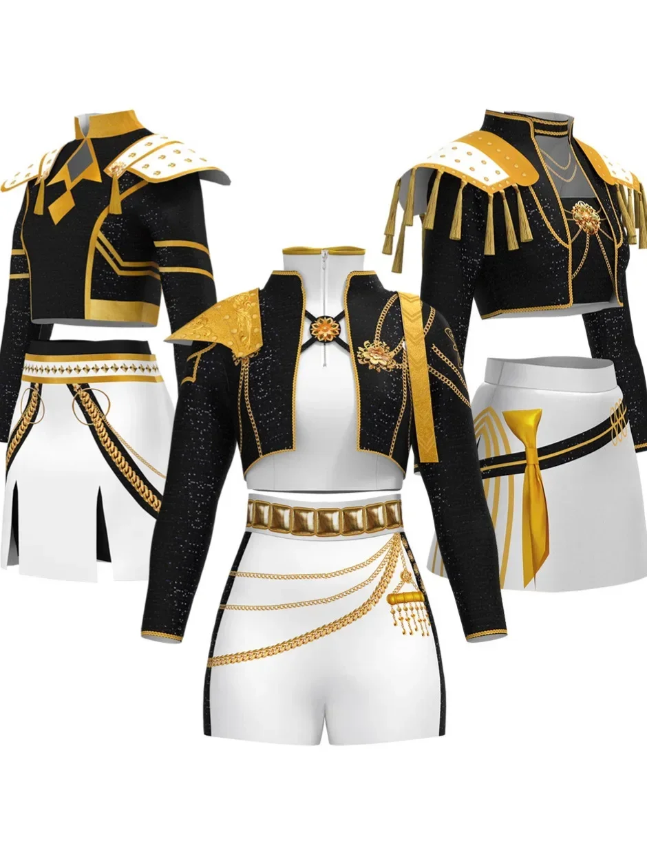 أزياء الفتيات رومي زوي ميرا التأثيرية KPop شيطان الصيادين التأثيرية للأطفال بدلة ذهبية سوداء للهالوين هنتركس لعب الأدوار