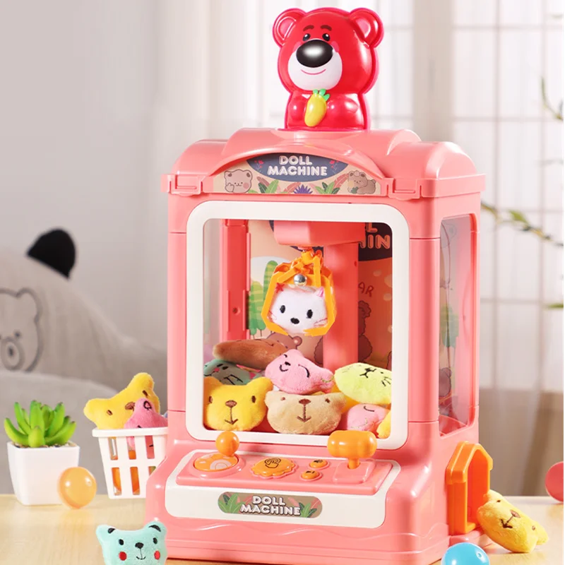 Automatic Doll Claw Machine Toy for Kids Mini Coin Operated Play Game Dolls Drawing Machines with Light Music Children\'s Day Toy