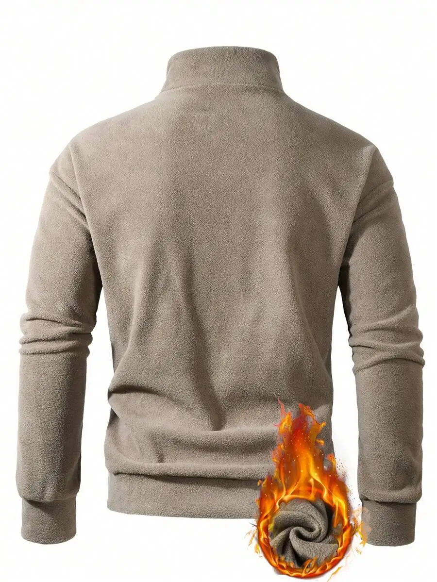 Men's Color Block Long Sleeve Polo Collar Pullover Sweatshirt, Casual Fall Wear