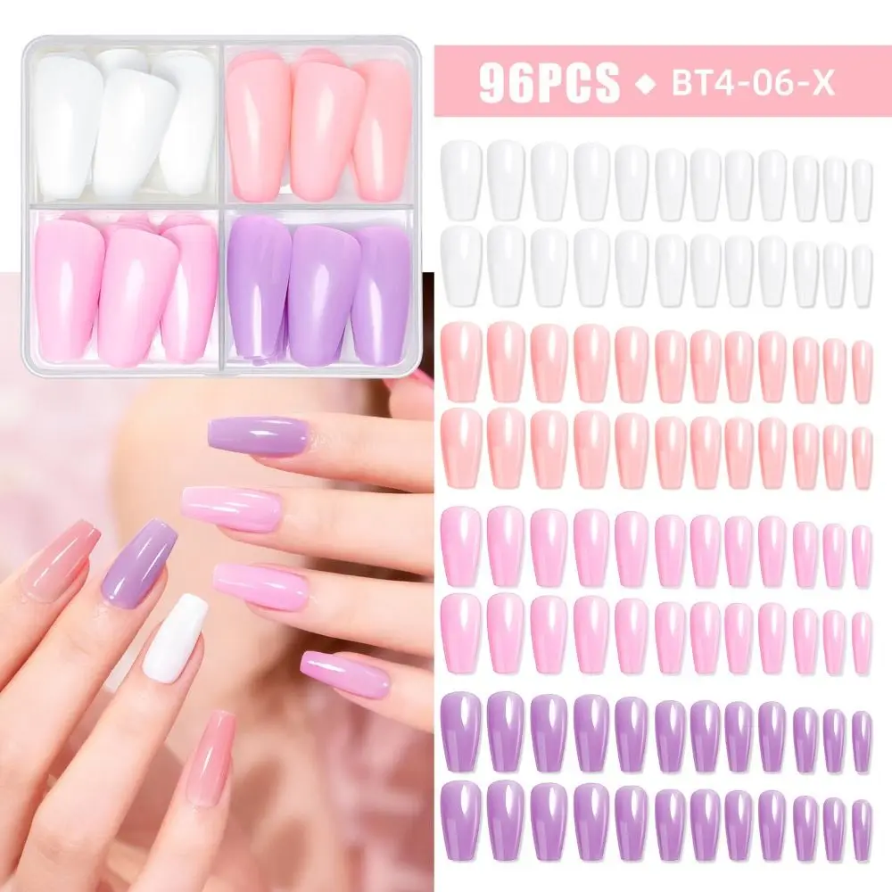 96pcs Coffin Ballet French False Nails Matte Pure Color Full Cover Nail Tips Detachable Mix Color Fake Nials Woman DIY Nail Art