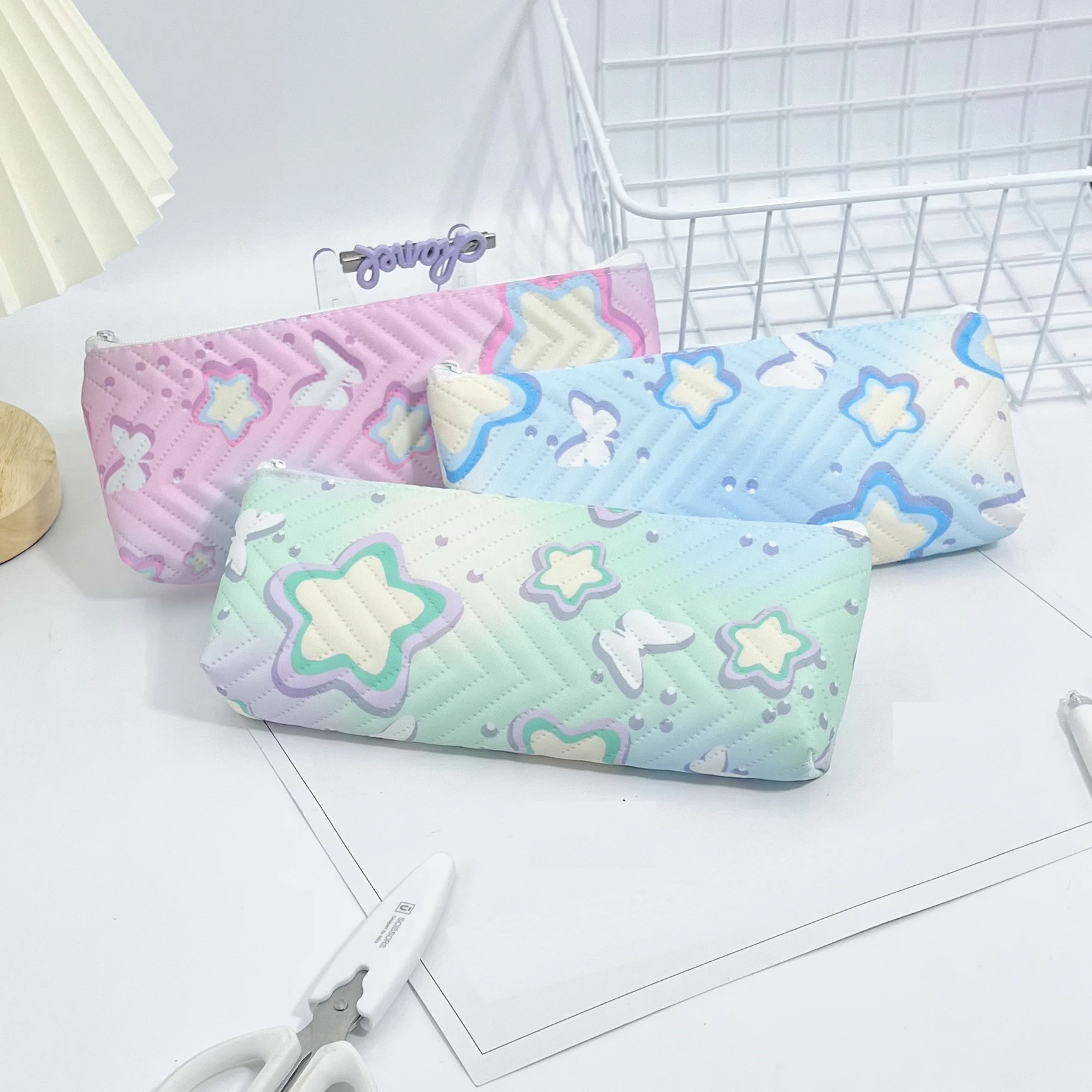 작은 스타 펜 가방 편리한 다채로운 펜 주머니 대용량 연필 케이스 학생을위한 품질 소녀 편지지 가방 매일