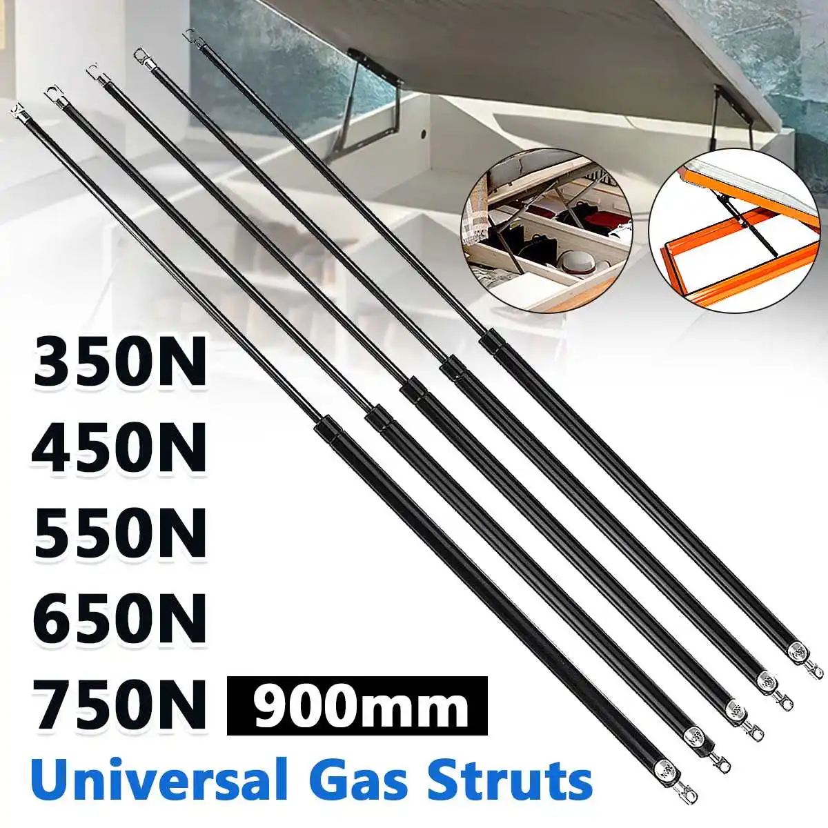 900mm 350N 450N 550N 650N 750N 2pcs Car Gas Strut Bars Gas Spring Hood Support Rod Shock Lift for RV Bed Window Bus Caravans