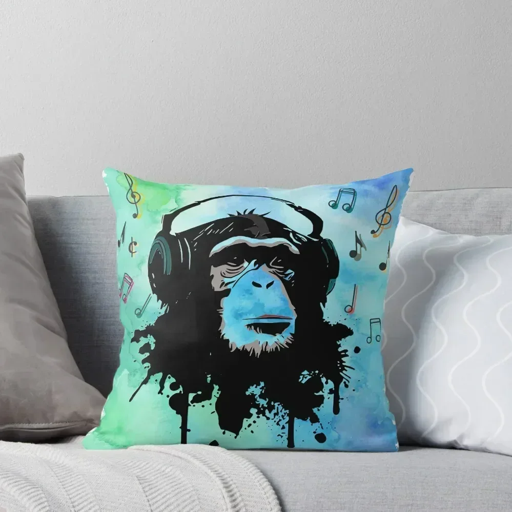 

Chimpanzee / monkey with headphones Throw Pillow Pillows Aesthetic christmas cushions covers Luxury Pillow Case pillow