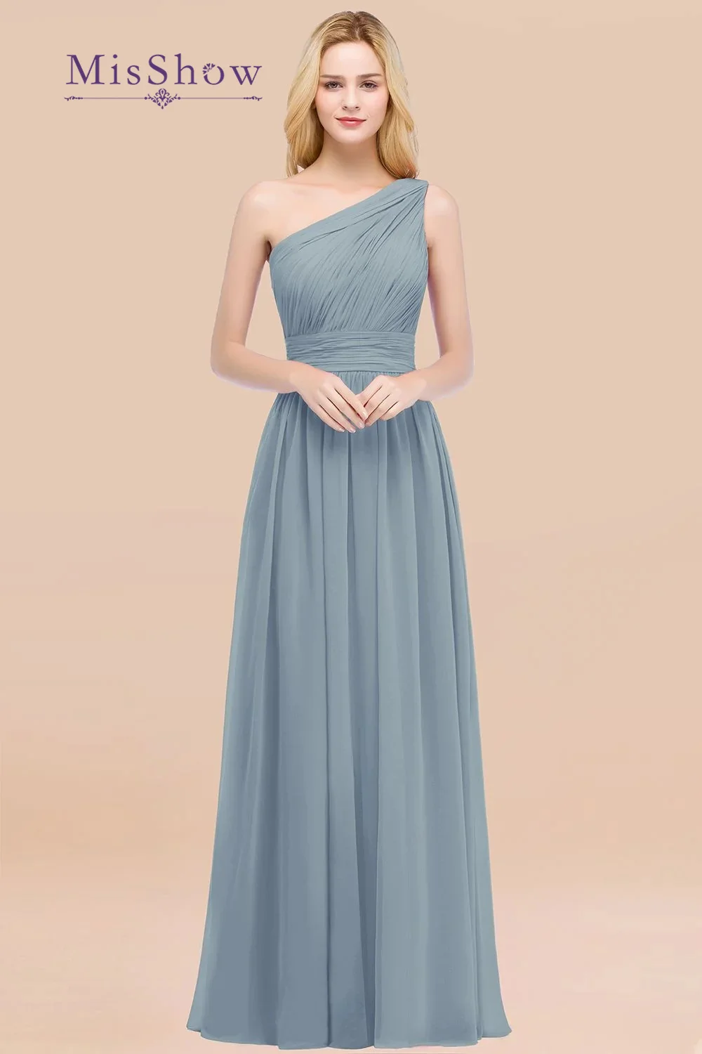 MisShow Lilac Long Formal Bridesmaid Dresses For Women Wedding Guest 2025 Customized One Shoulder Pleated Chiffon Evening Gowns