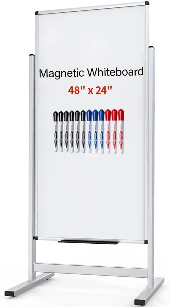 

48x24 Inch Double-Sided Magnetic Whiteboard with Aluminium Frame and Stand, Includes 12 Markers
