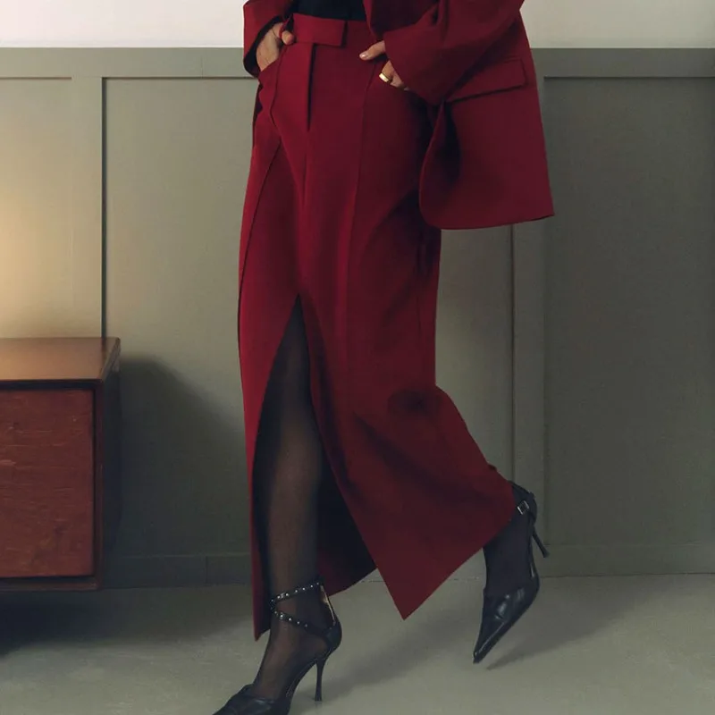 

Tinaa Christmas New Year Red Straight Skirt Women 2025 High Waist Commuting Pockets Simple Elegant Skirts Female Clothing