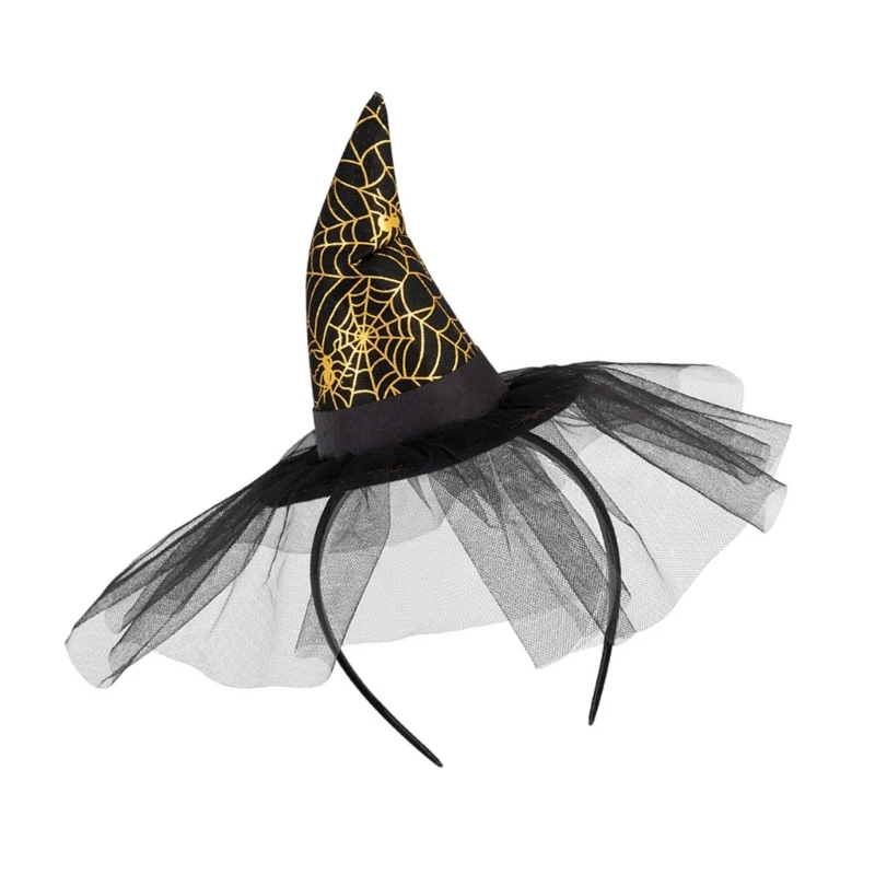 Spooky Halloween Witch Hat Hairband with Mesh for Women Men Cosplay Spiderwebs Wizard Caps Headband Festival Dropshipping