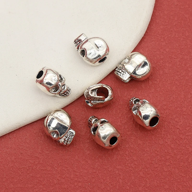 10pcs/Lot Hip-pop/Punk Big Hole Silver/Gold Color Skull Beads 12x8mm Dreadlocks/Bracelets Skeleton Charm Spacers DIY Jewelry