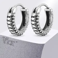 Vnox Vintage Snake Textured Hoop Earrings, Retro Punk Rock Mens Boys Small Hoops, Anti Allergy Stainless Steel Metal Brincos