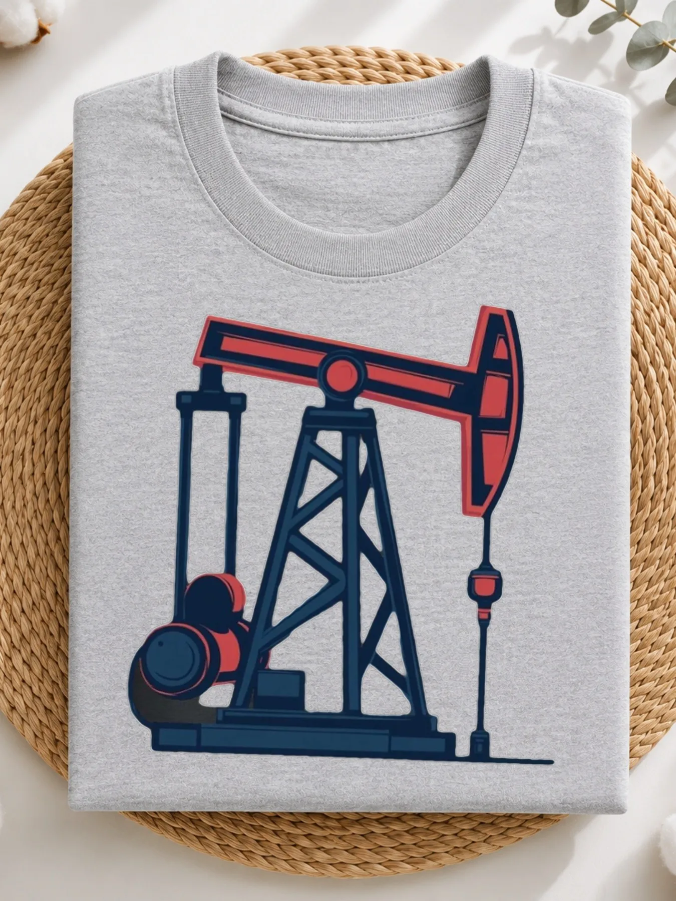 Camiseta gráfica retro para hombre, camisa informal de verano de corte holgado con diseño estampado de una ilustración de una bomba de petróleo estilizada, para gimnasio y fitness