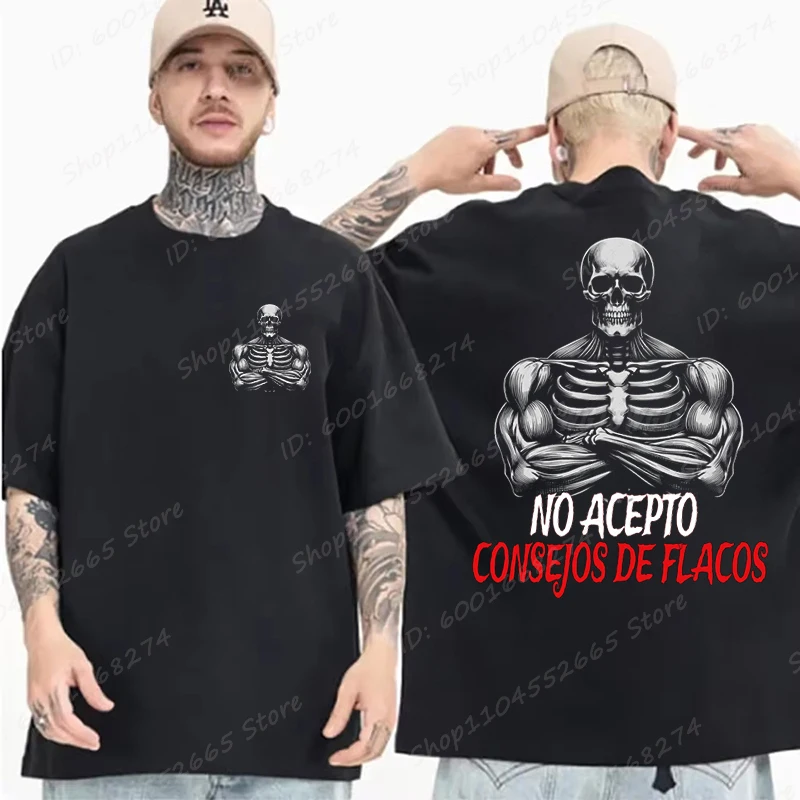 Skeleton Calacas Chidas Gym Print T-Shirts For Men Summer Short Sleeve Crew Neck Streetwear Oversized Tees Tops Men's Clothing