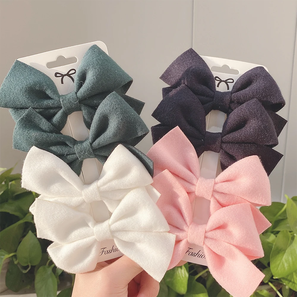 4Pieces/set Cute Girls Grosgrain Ribbon Hair Bows with Clips Solid Cotton Hair Clips for Children Headwear Kids Hair Accessories