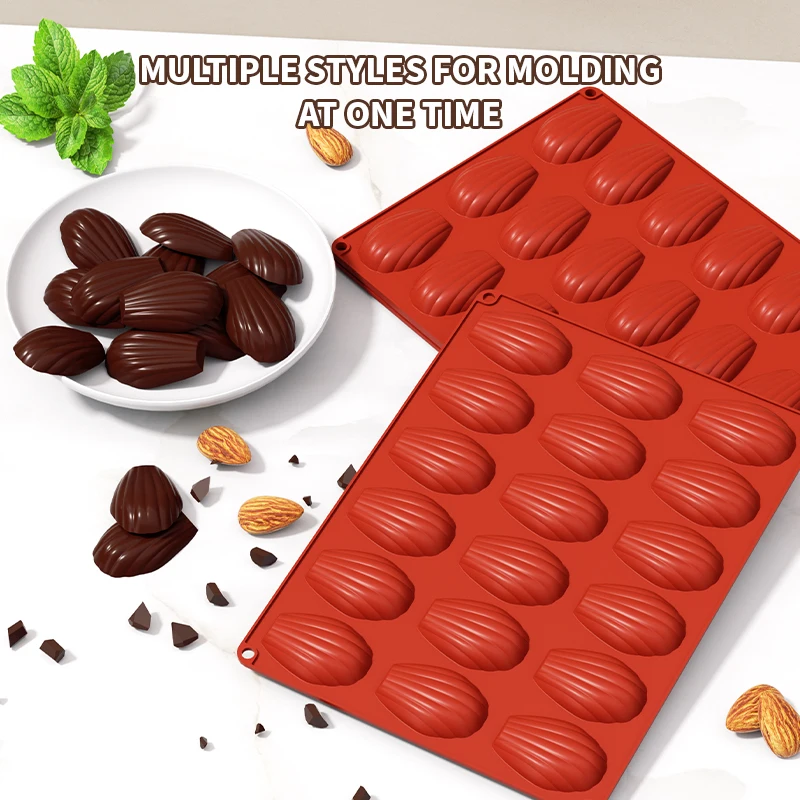 1 Molde Grande de Silicona para Magdalenas, con 18 Cavidades, en Forma de Concha, para Hornear Galletas y Pasteles (Rojo Ladrillo)