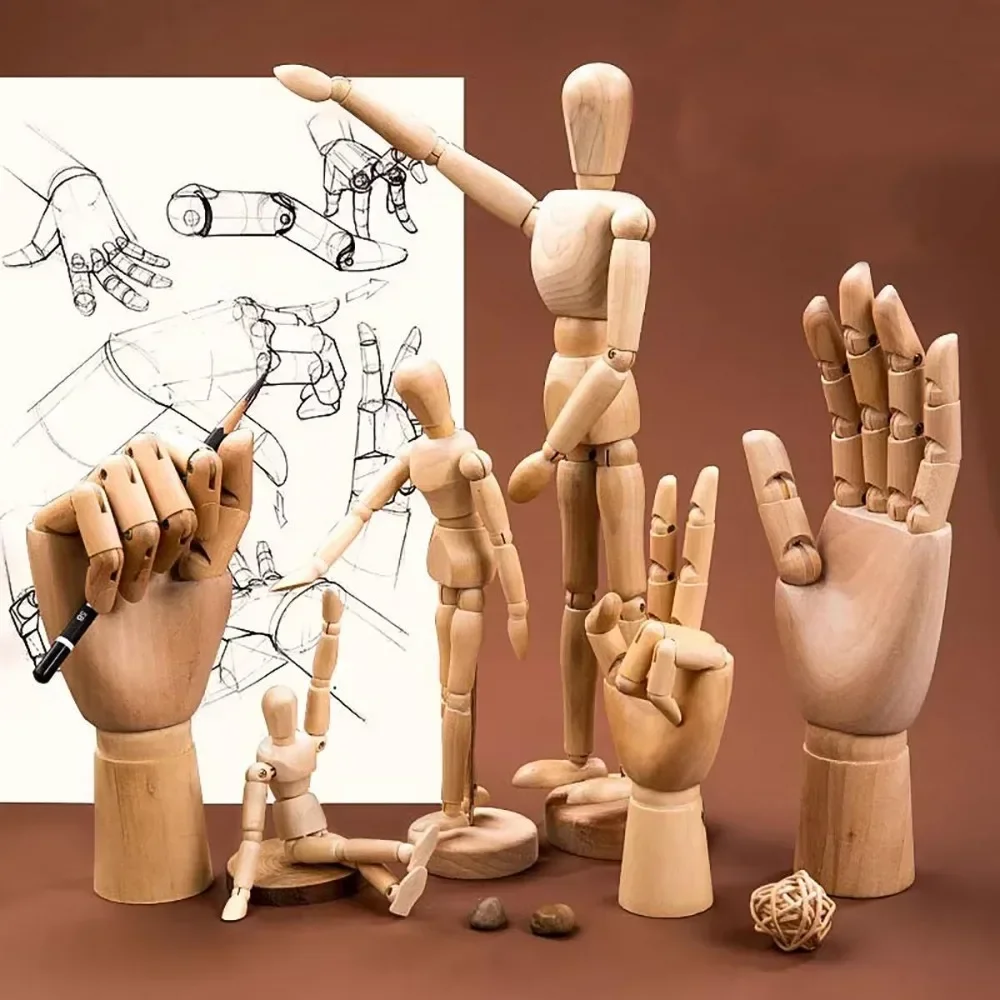 1Pcs Wooden Mannequin with Movable Limbs Human Figure Model Artist Sketch Draw Models Art Supplies Stationary