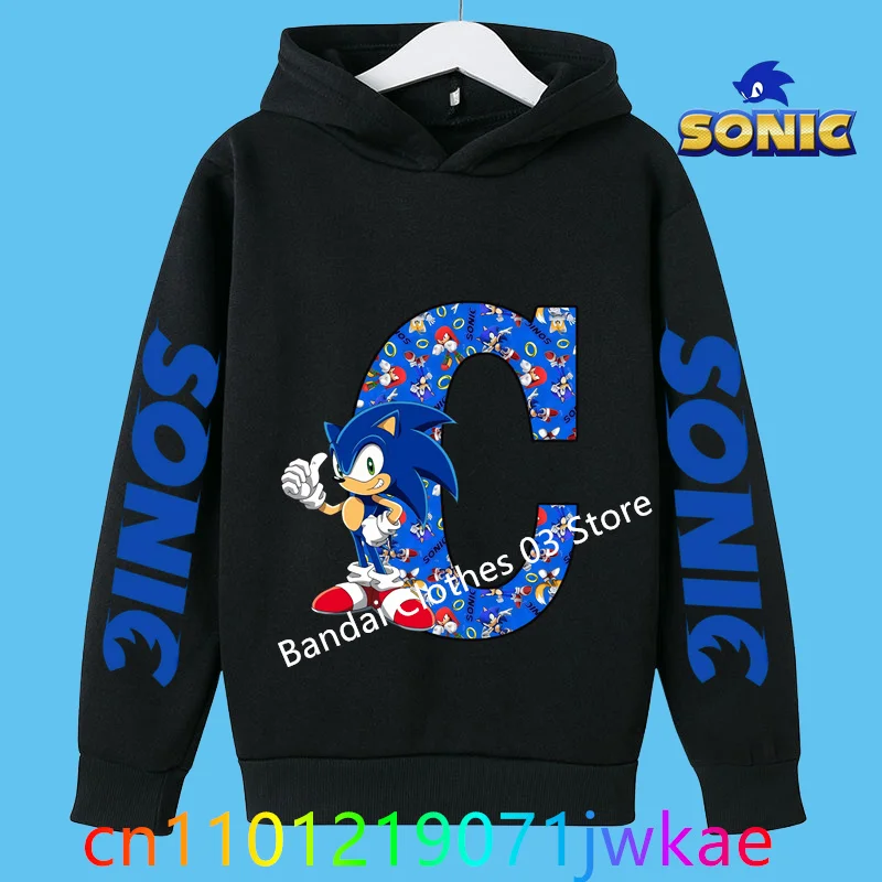 

Sonic Kids Black Hoodie Anime Boys Girls Sweatshirts+Pants Fall Spring Long Sleeves 3-12Y Children Hooded Set Juvenile Outerwear