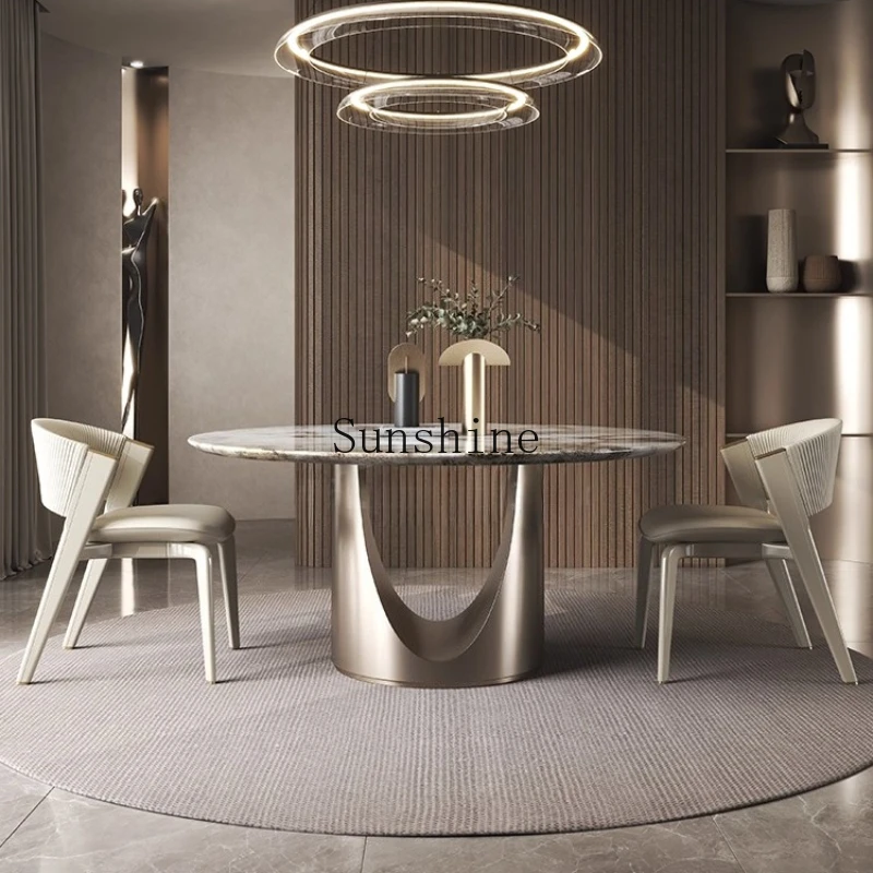 

Italian simple luxury natural dining table modern dining table household high-end round dining table and chair combination