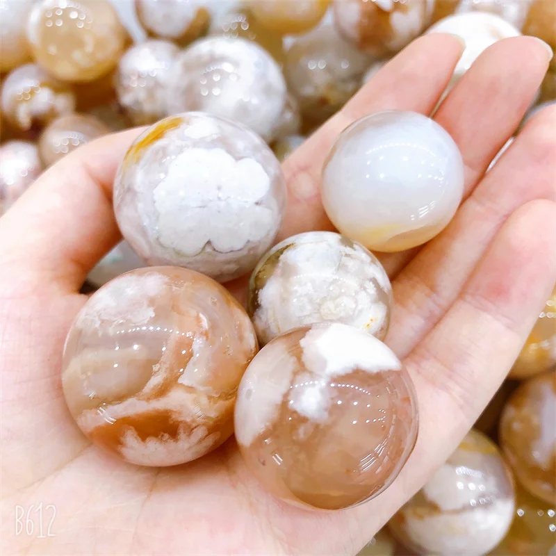 500g Natural Flower Agate Sphere Crystal Healing Smooth Round Beads For Jewelry Making Bracelet DIY Gift