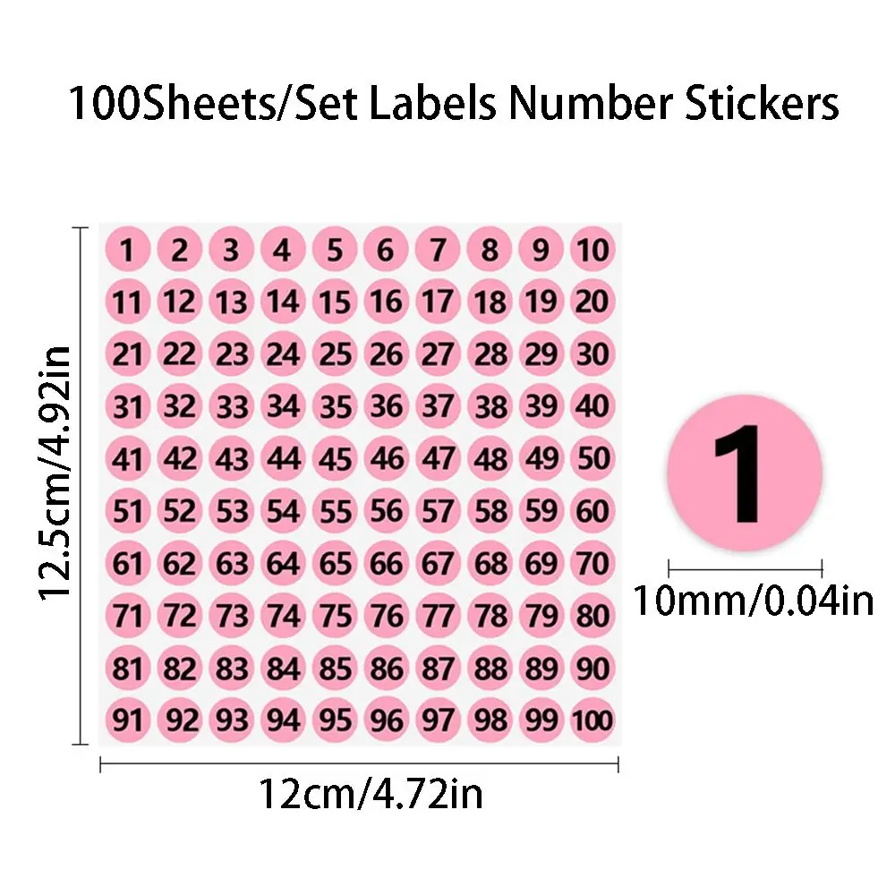100Sheets 1-100 Labels Number Stickers 10mm Self-adhesive Consecutive Number Stickers DIY Waterproof Clothing Size Label