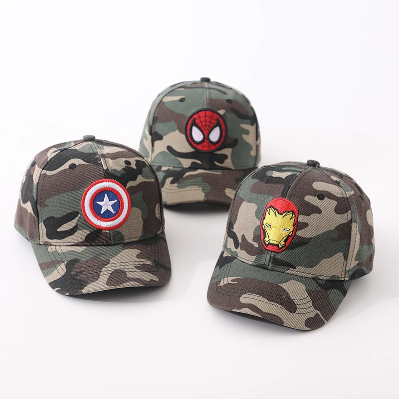 2024 Autumn New Kids Children's Camouflage Baseball Caps Baby Boys Summer Sun Hats Cartoon SPIDERMAN Iron Man Toddler Peaked Cap