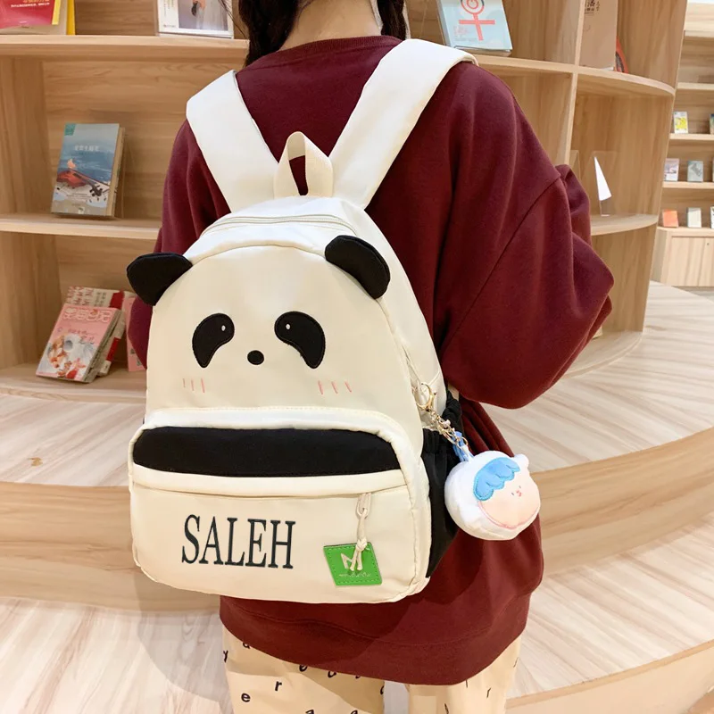 Personalized Name Backpack For Girls, Casual And Versatile Student Backpack For Boys, Campus Cartoon Panda Backpack