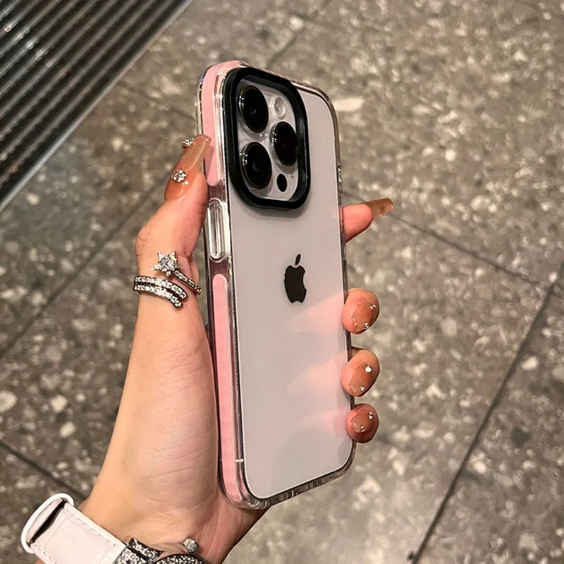 Luxury Transparent Color Contrast Case for iPhone 15 14 13 12 Pro Max 11 X Xr Xs 7 8 Plus Clear Soft Silicone Shockproof Cover