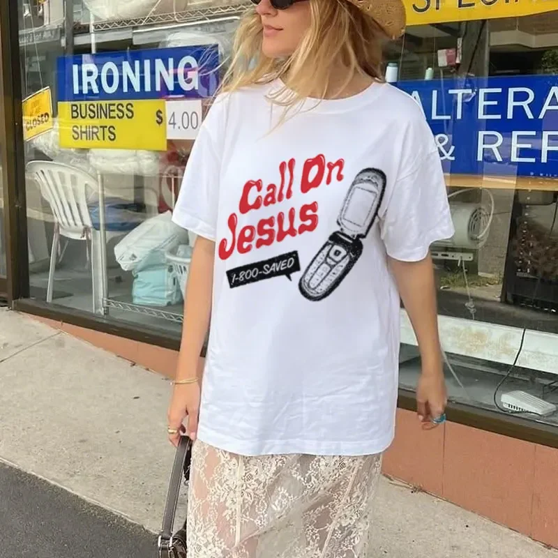 

Jesus Faith Graphic Tees Cotton Women Funny Religious T-Shirt Y2k Aesthetic Cool Grunge Streetwear Tops Unisex Christian Clothes