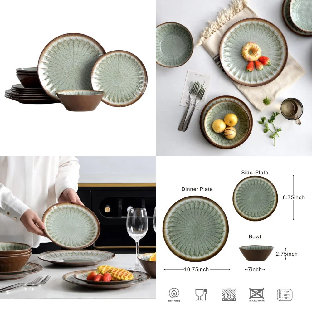 

Ceramic Tableware Set12 Piece Melamine Dinnerware Set for 4 People Durable Lightweight Plates Bowls Perfect for Parties Outdoor
