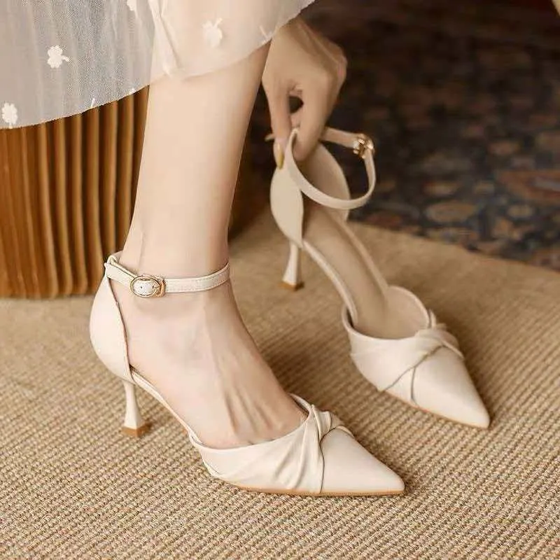 Summer Sandals with Open Toe, Hollow Design, Single Strap,shallow Mouth,fresh Style, Pointed Toe, Low Heel, Slim Heel High Heels