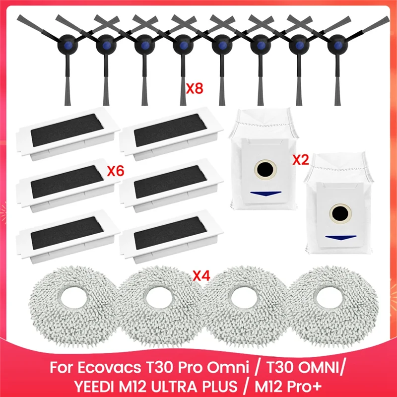 

НОВИНКА-Для Ecovacs T30 Pro Omni/T30 OMNI, YEEDI M12 ULTRA PLUS/M12 Pro+ Запчасти Боковая щетка Фильтр Мешок для пыли Ткань для швабры