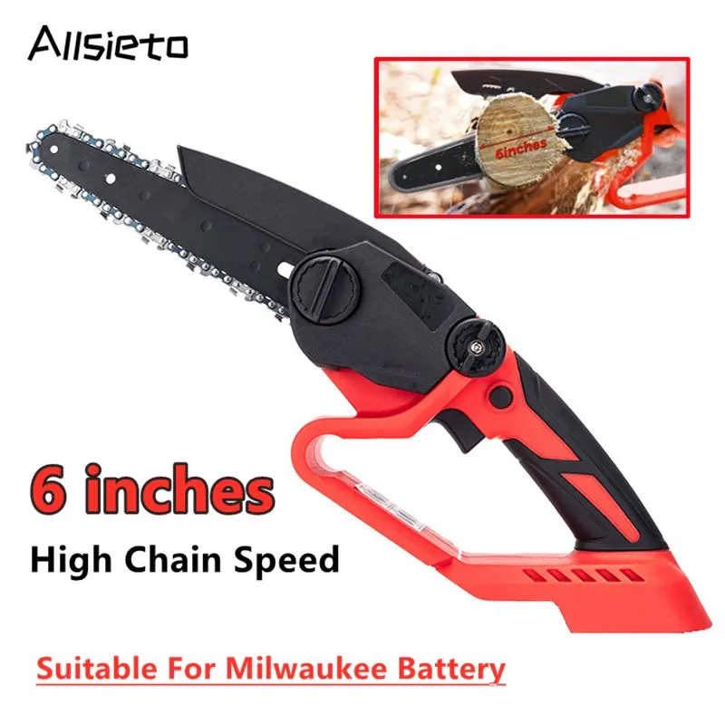 6Inch Electric Chainsaw Portable Handheld Rechargeable Woodworking Saw Handheld Pruning Garden Power Tool Milwaukee 21V Battery