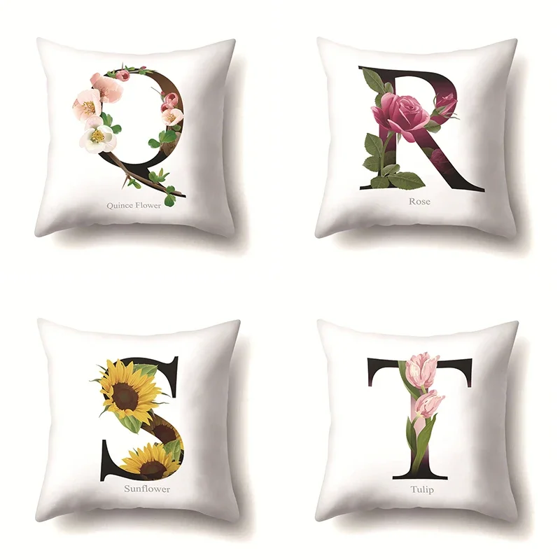 A-Z Letter Alphabet Polyester Pillowcase Car Waist Throw Cushion Cover Leaves Sunflower Plant Pillow Cases Sofa Home Decoration