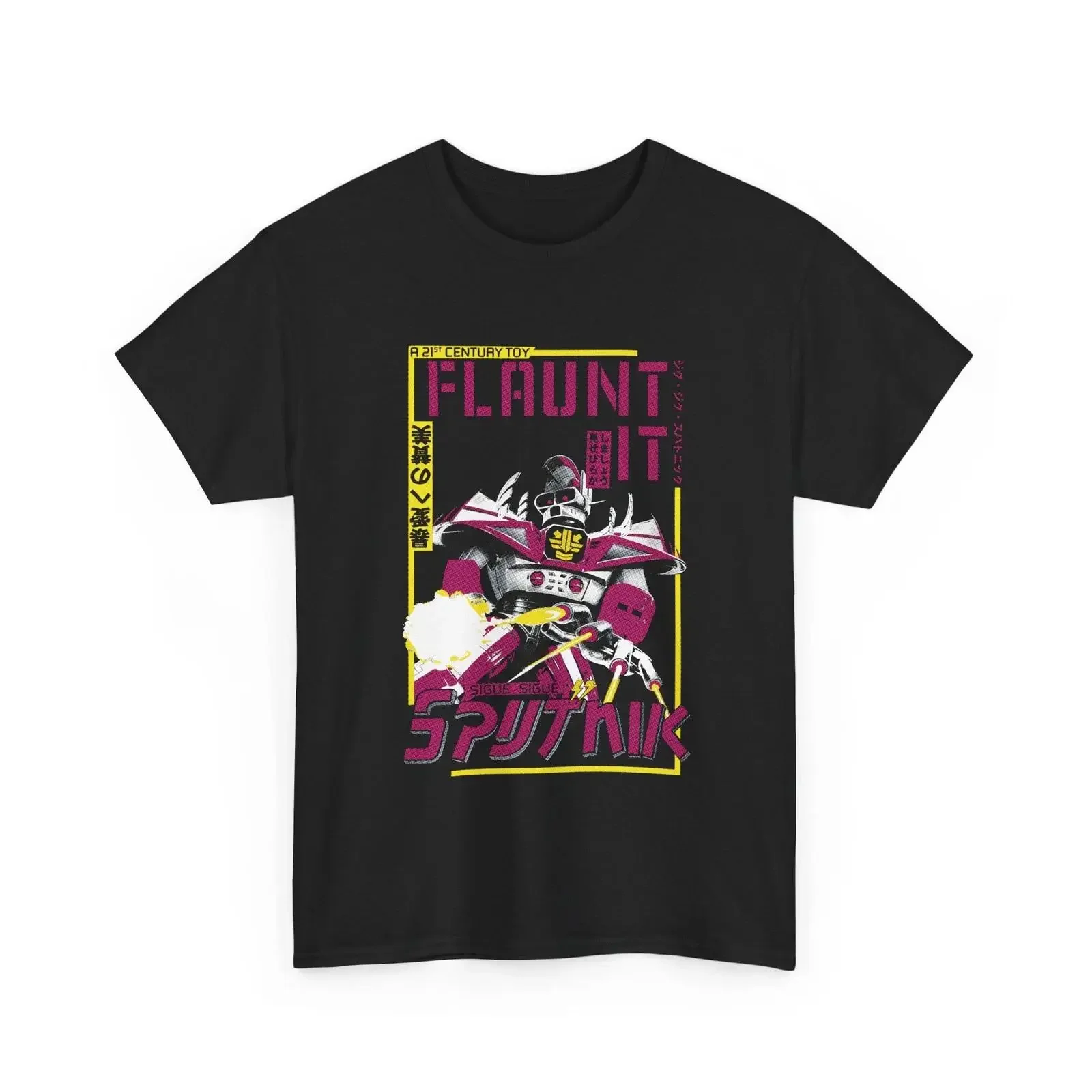 sigue sputnik 1986 flaunt it robot T Shirt vintage Washed Casual streetwear Stretched fashion Comfortable Soft Stylish Slightly