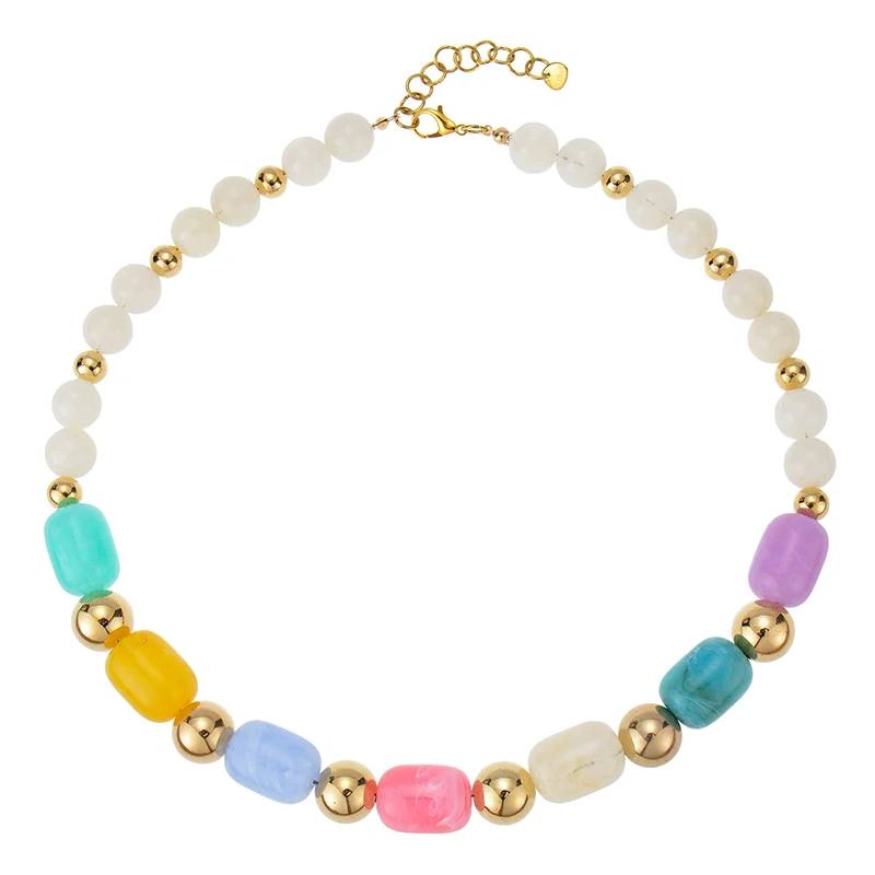 

Chunky Beaded Necklace for Women Statement Boho Large Stone Beads Handmade Necklace Jewelry Gift for Women