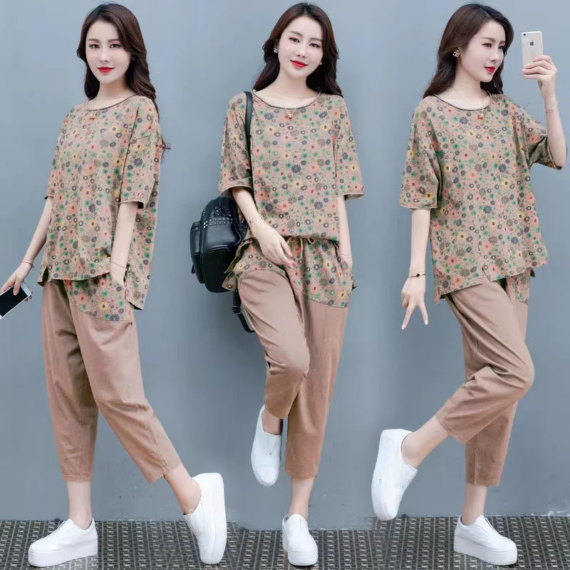 Two Piece Sets Tracksuits Women Summer Clothes Casual Short Sleeve T-shirt Top and Pants Suits Womens Outfits loose