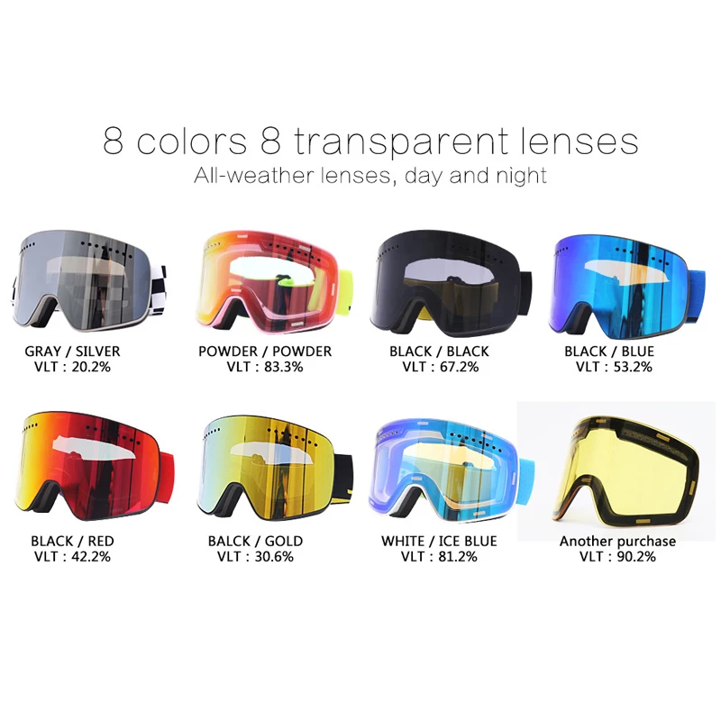 Magnetic Ski Goggles Winter Snow Sports Snowboard Goggles Anti-fog UV Protection Snowmobile Spherical Skiing Eyewear Colorful