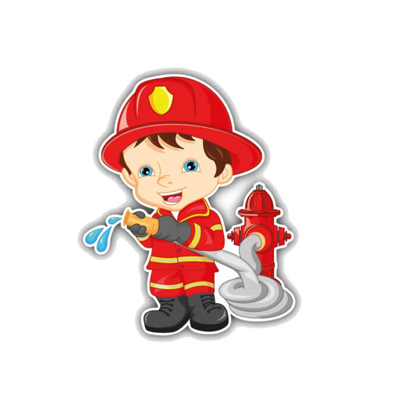 น่ารักการ์ตูน Fireman จัดแต่งทรงผมบุคลิกภาพสติกเกอร์รถ PVC Auto อุปกรณ์ตกแต่งครีมกันแดดกันน้ำคุณภาพ Decals