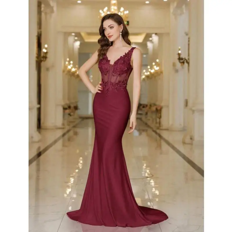 

Translucent White Lace Embroidered Beads Wedding Dr Cross-Border New Sle f Transparent Ele Faionable Casual Spo...