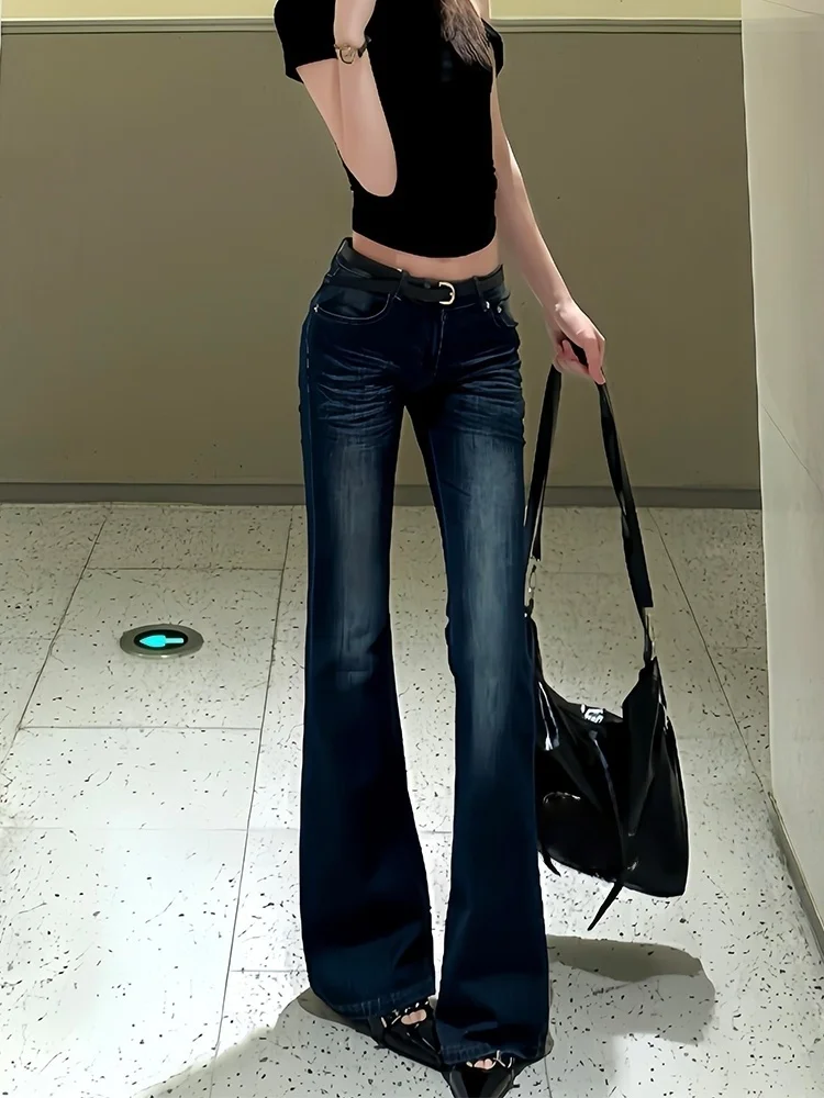 

Джинсовые джинсы-колокольчики с высокой талией, женские эластичные брюки в американском стиле, утягивающие прямые брюки-копыта для груши, выпадения...