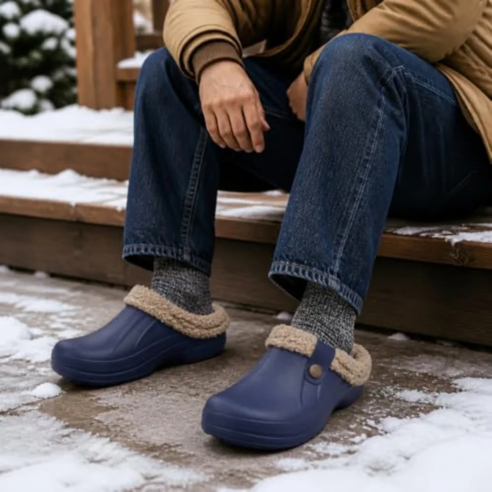 Winter Waterproof Non-slip Home  Kidmi Mens Warm Fleece Lined Clogs Slippers Indoor Outdoor Cotton House Shoes For Women Men